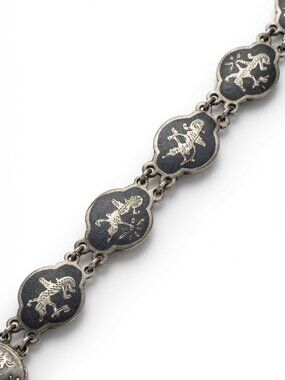 Vintage Siam,Solid Sterling Silver Nielloware, Panel Link Bracelet